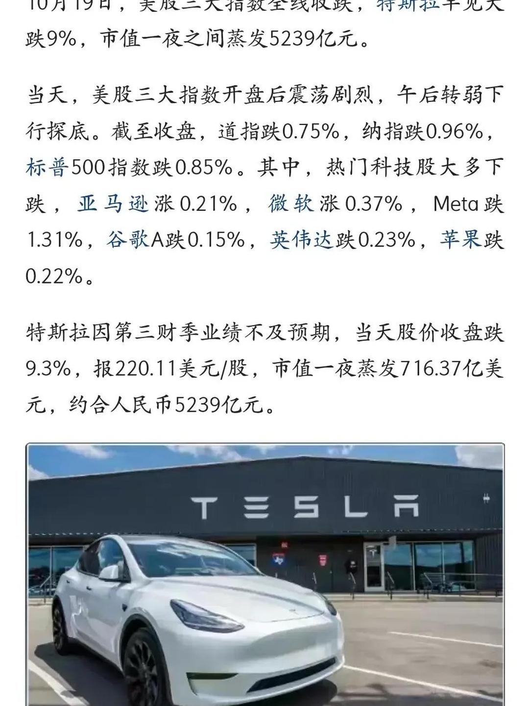 特斯拉第一季度交付量33.7万辆：比上年同期下降13% 开盘股价大跌