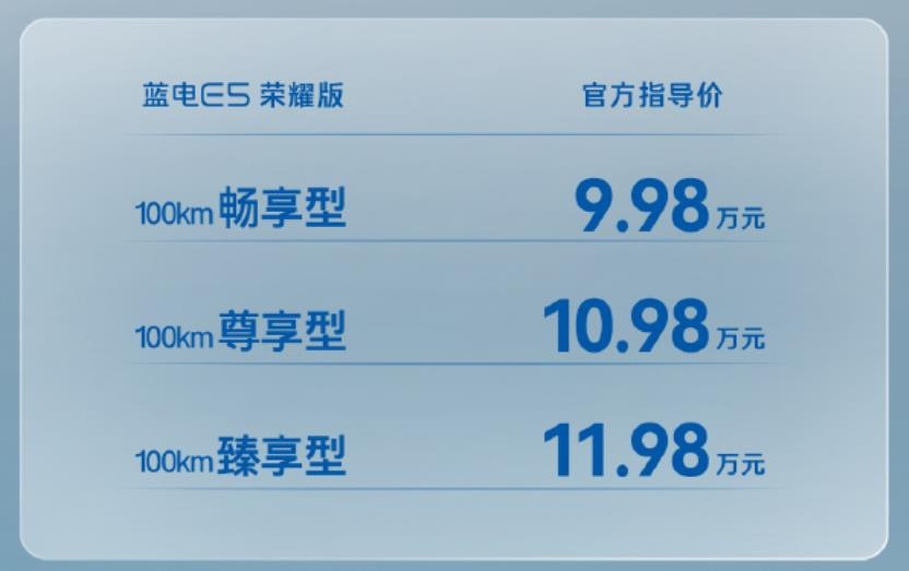 成都蓝电E5售价9.98万起 暂无优惠