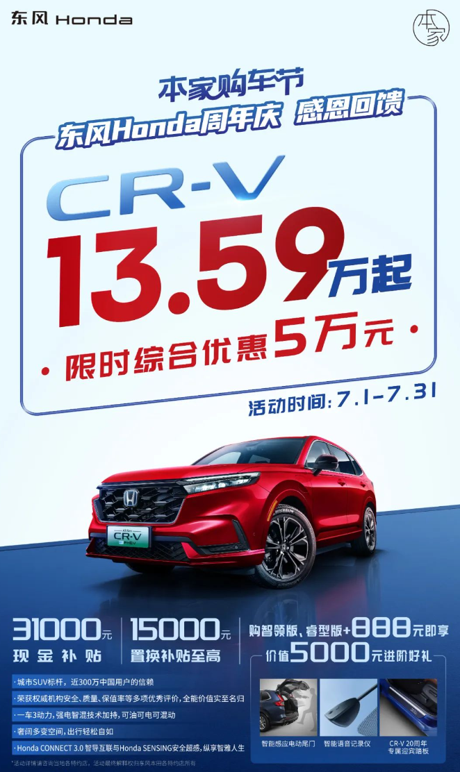 东风本田9月终端销量26265台 CR-V销量14355台 国庆订车享优惠